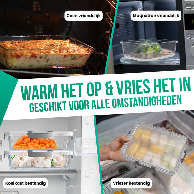 Avalo Vershoudbakjes Glas - Meal Prep Bakjes - Diepvriesbakjes - Met Deksel - 5 Delig 1060ml