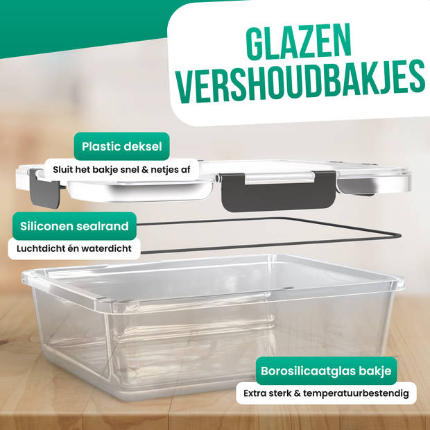 Avalo Vershoudbakjes Glas - Meal Prep Bakjes - Diepvriesbakjes - Met Deksel - 5 Delig 1060ml