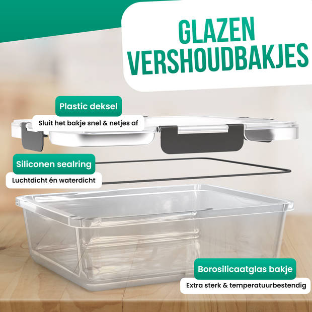 Avalo Vershoudbakjes Glas - Meal Prep Bakjes - Diepvriesbakjes - Met Deksel - 10 Delig 1060ml / 370ml