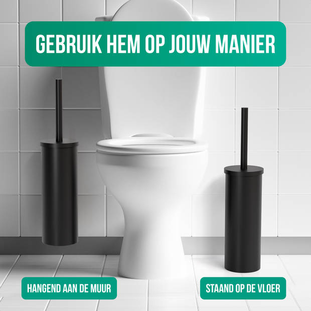 Avalo Toiletborstel Met Houder - Hangend - RVS Zwart - WC Borstel Met Houder