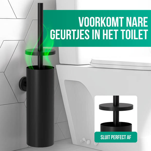 Avalo Toiletborstel Met Houder - Hangend - RVS Zwart - WC Borstel Met Houder