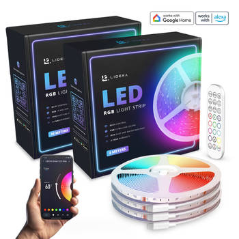 Lideka LED Strip Muziek 20 Meter(2x10) + 3 Meter RGB met Afstandsbediening App Licht Strip