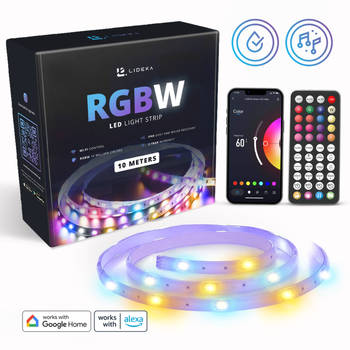 RGBW LED Strip Warm en Koud Wit 10 Meter (2x5) Zelfklevend met afstandsbediening App Smart LED Strip