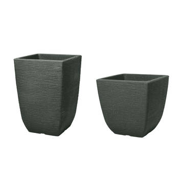 Keter Cotswold Plantenbak Vierkant - 2 stuks - 34L - 38x38x39cm en 36L - 33x33x48cm - Groen