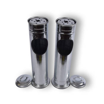 Twee Zilverkleurige Staande Asbakken - Stijlvol Rookaccessoire van RVS, 59 Liter Capaciteit.