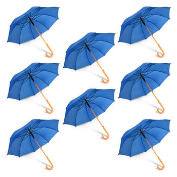 Collection of 8 Automatic Umbrellas - Navy Blue - Wooden Stick and Handle - 89x98cm - Polyester and Aluminum