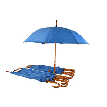 Pakket van 10 Sterke Automatische Paraplu's - Marineblauw - Houten Handvat - Polyester en Aluminium - Afmetingen: