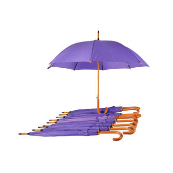 10x Stevige Automatische Paraplu – Paars - Houten Stok en Handvat - Polyester en Aluminium Materiaal – 89x98cm