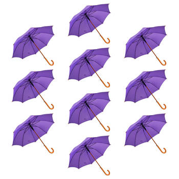 10x Powerful Automatic Umbrella - Purple - Wooden Stick and Handle - Polyester and Aluminum Construction - 89x98cm