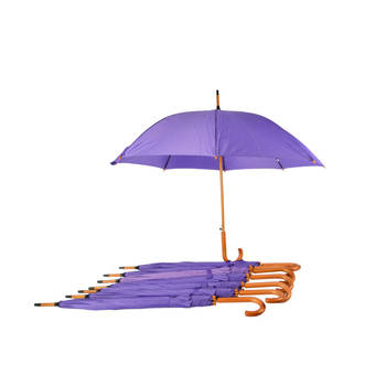8x Stevige Automatische Paraplu – Paars - Houten Stok en Handvat - Polyester en Aluminium Materiaal – 89x98cm