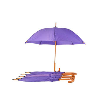 6x Stevige Automatische Paraplu – Paars - Houten Stok en Handvat - Polyester en Aluminium Materiaal – 89x98cm