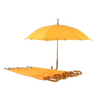 8x Stevige Automatische Paraplu – Geel - Houten Stok en Handvat - Polyester en Aluminium Materiaal – 89x98cm