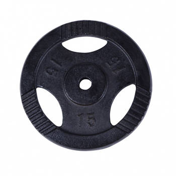 Gorilla Sports Gewichtsschijf - Halterschijf - 15 kg - Gripper Gietijzer - zwart - 30 mm