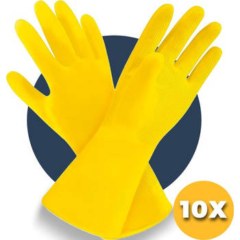 Schoonmaak handschoenen - maat L - 10 stuks - waterdicht rubberen handschoenen - Huishoudhandschoenen Pasper - Geel zuiv