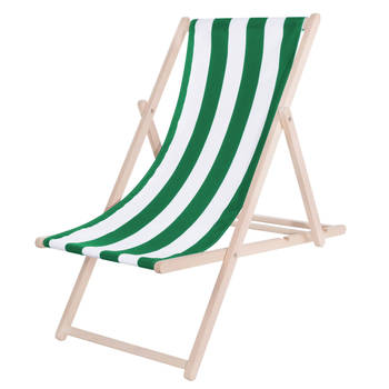 Strandstoel - Verstelbaar - Beukenhout - Hangemaakt - Groen/Wit