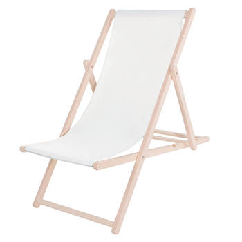 Strandstoel - Verstelbaar - Beukenhout - Hangemaakt - Wit