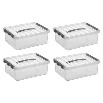Q-line opbergbox 12L - Set van 4 - Transparant/grijs