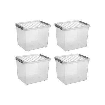 Q-line opbergbox 52L - Set van 4 - Transparant/grijs