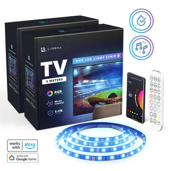 Lideka TV USB LED Strip 6 meter (3+3m) RGB - met Afstandsbediening - Gaming Lichtstrip met App