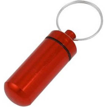 Koker/container sleutelhanger voor pillen en andere medicijnen - rood - aluminium