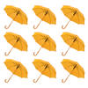 9x Durable Automatic Umbrella - Yellow - Wooden Handle - Polyester and Aluminum - Dimensions: 89x98cm