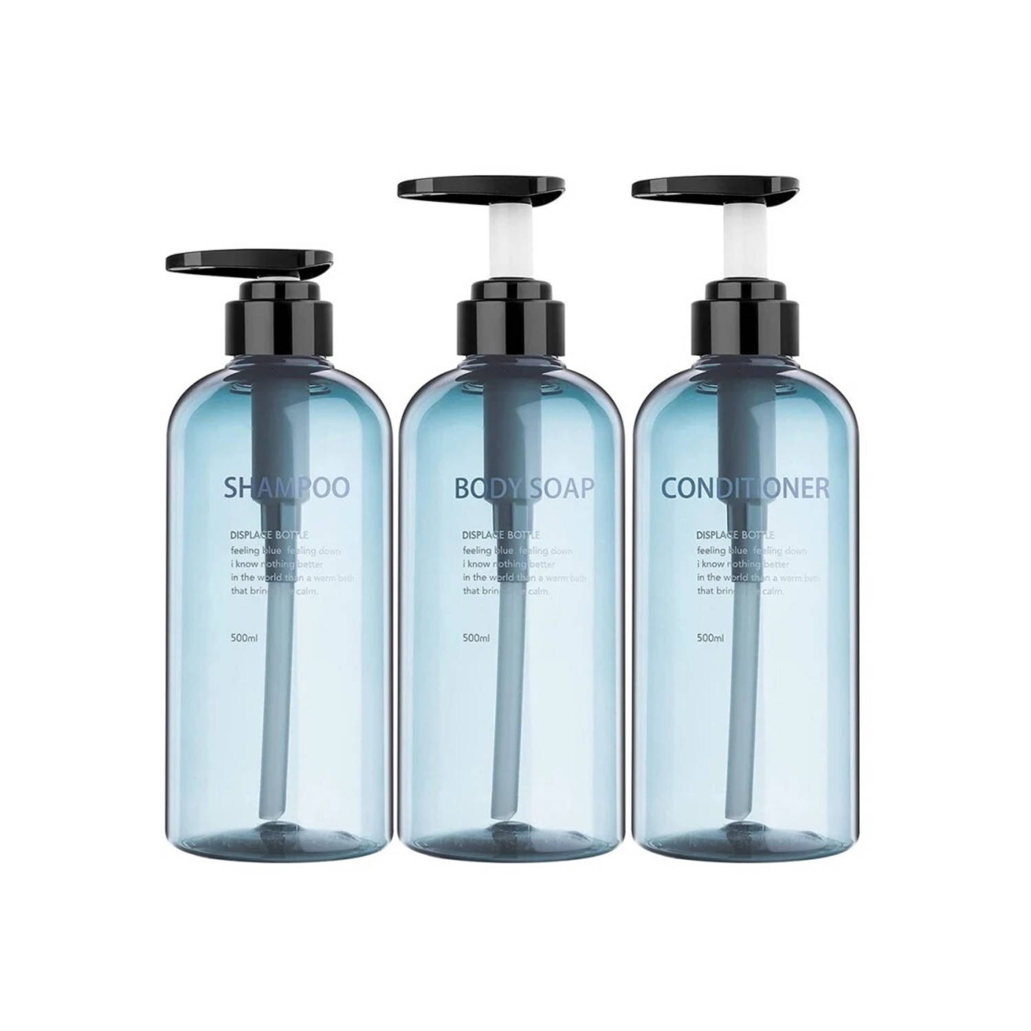 Set van 3 Navulbare Fles met Pomp - Petrol Blauw - 500ml - Voor Shampoo, conditioner en Bodywash