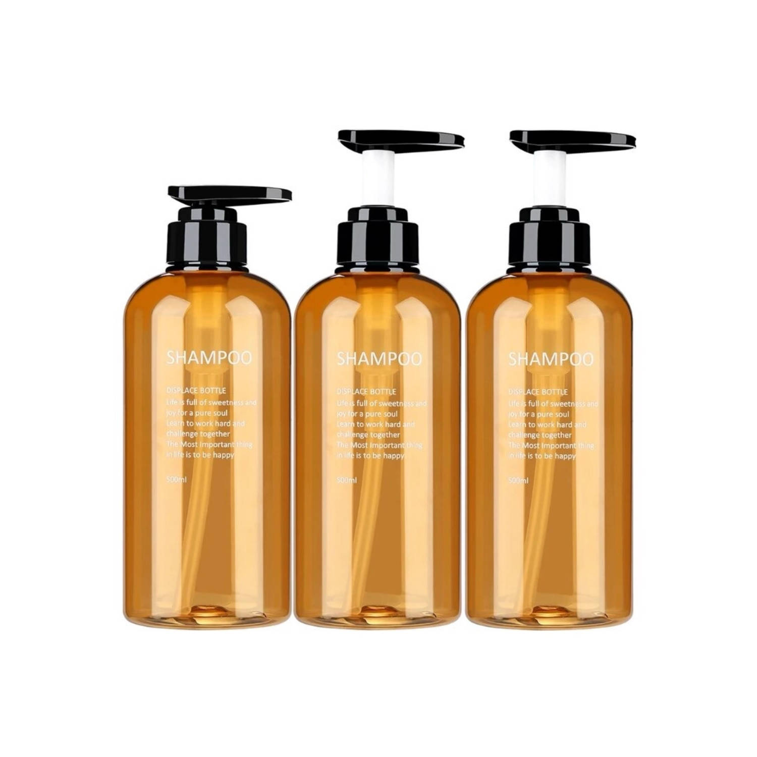 Set van 3 Navulbare Fles met Pomp - Oker Geel - 500ml - Voor Shampoo, conditioner en Bodywash