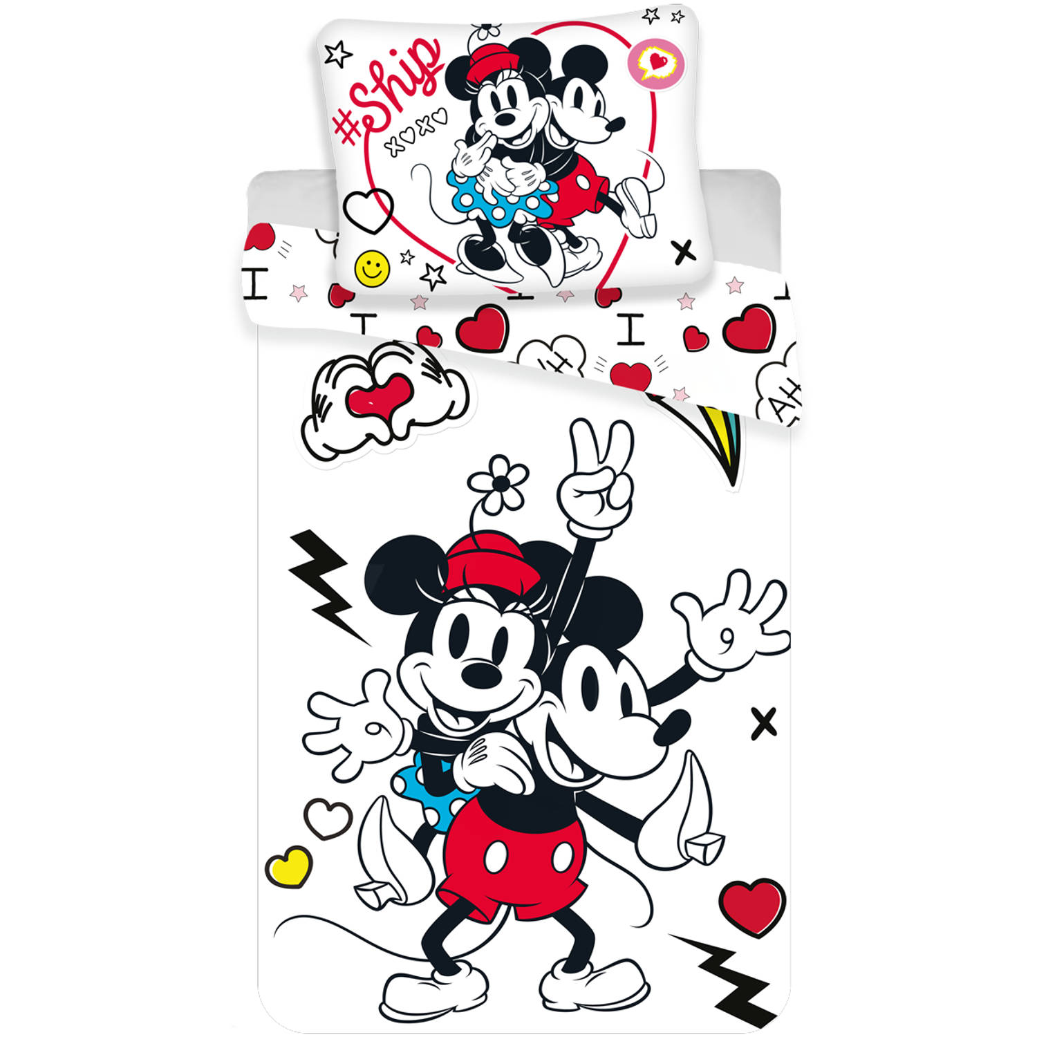 Disney Minnie Mouse Dekbedovertrek Retro Heart 140 x 200 cm + 70 x 90 cm Polyester