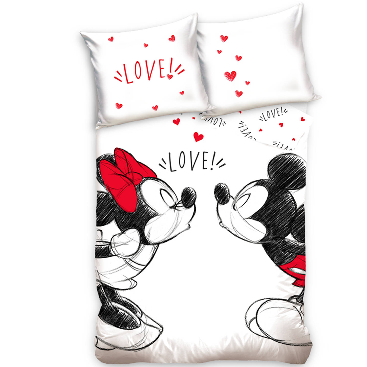 Mickey Mouse dekbedovertrek Mickey & Minnie 140 x 200 cm wit