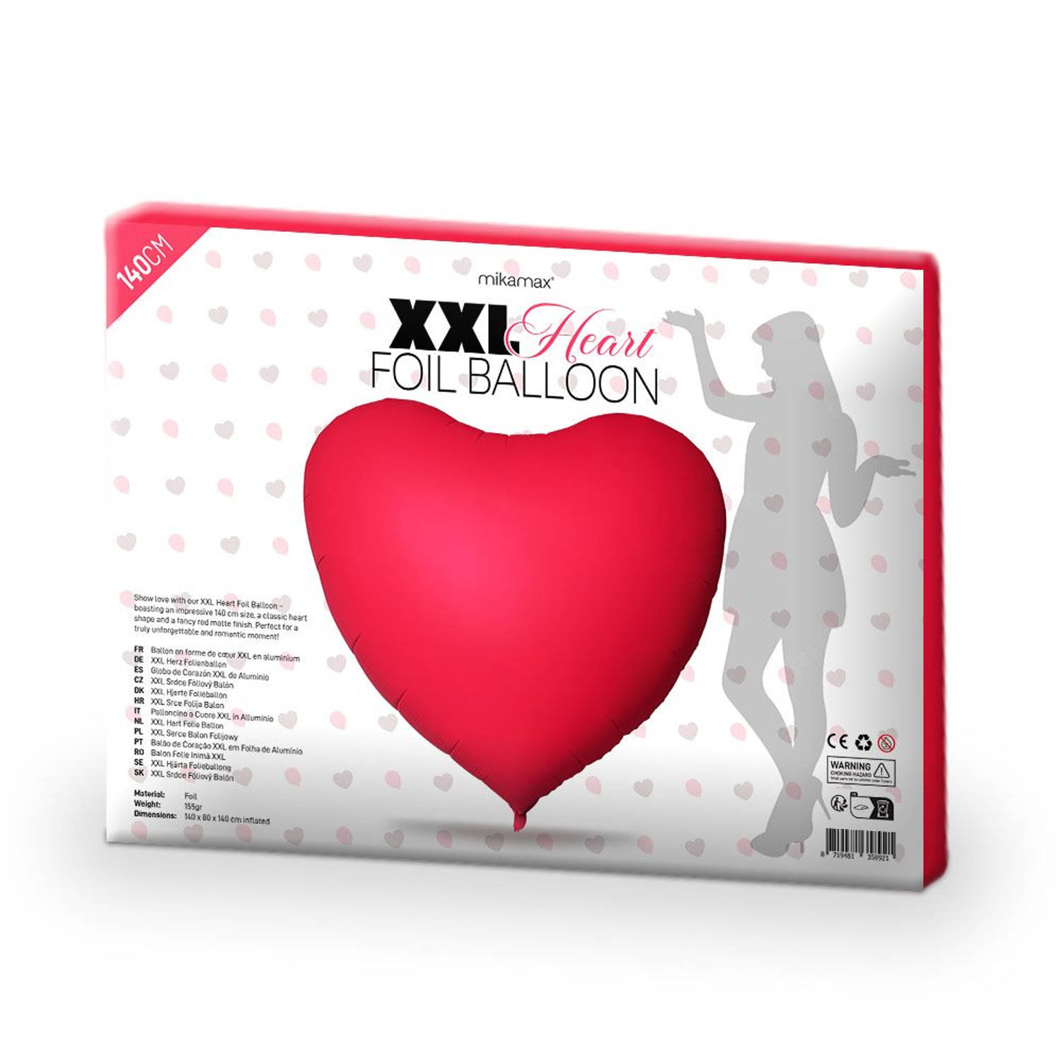 Hart Ballon - XXL - Folie - 40 x 80 x 140 cm - Rood - Valentijn versiering - Grote hart ballon - Original