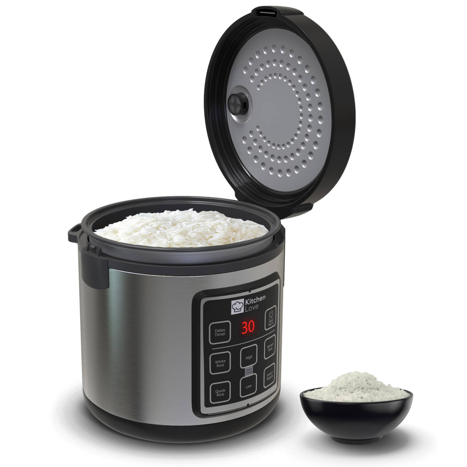 KitchenLove Rijstkoker met Stomer - 1.8L - Multicooker - Rice Cooker - Slowcooker - Zwart RVS