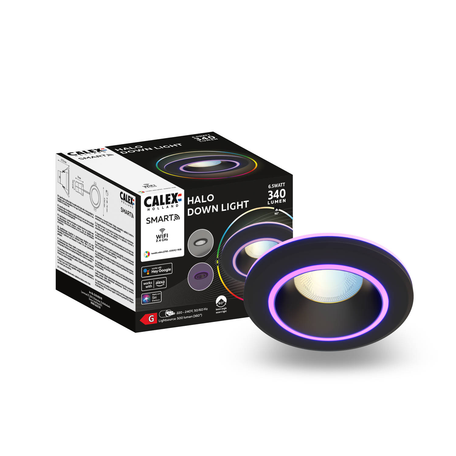 Calex Halo Slimme Inbouwspot - RGB en Warm Wit Licht - Zwart - 3 stuks
