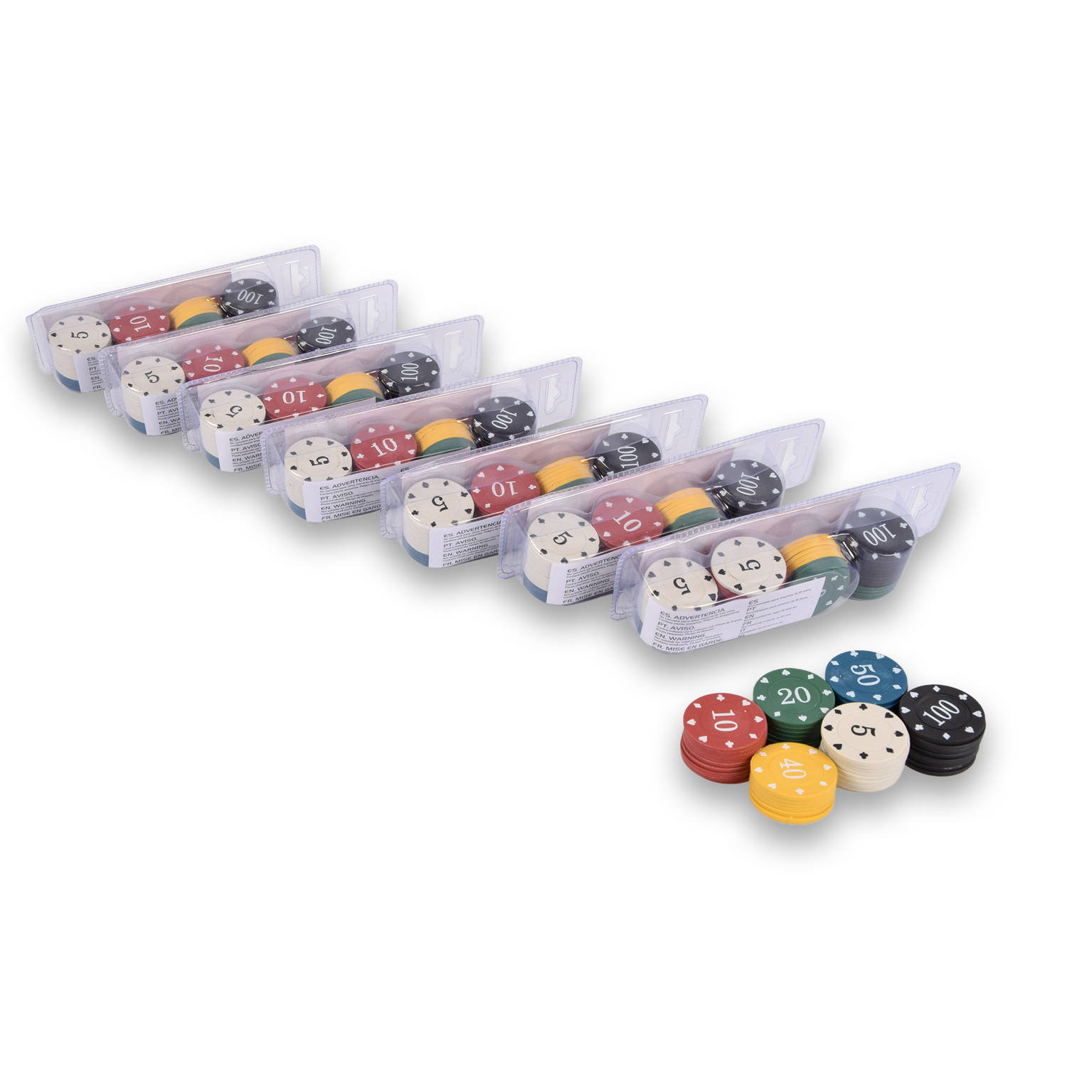 Voordelpak: Set van 8 Poker Chips - 48 Stuks in elke Set - Rood, Blauw, Zwart, Wit, Geel, Groen - Geschikt voor Spelers vanaf 10 Jaar - Speelgoed voor Thuisspellen