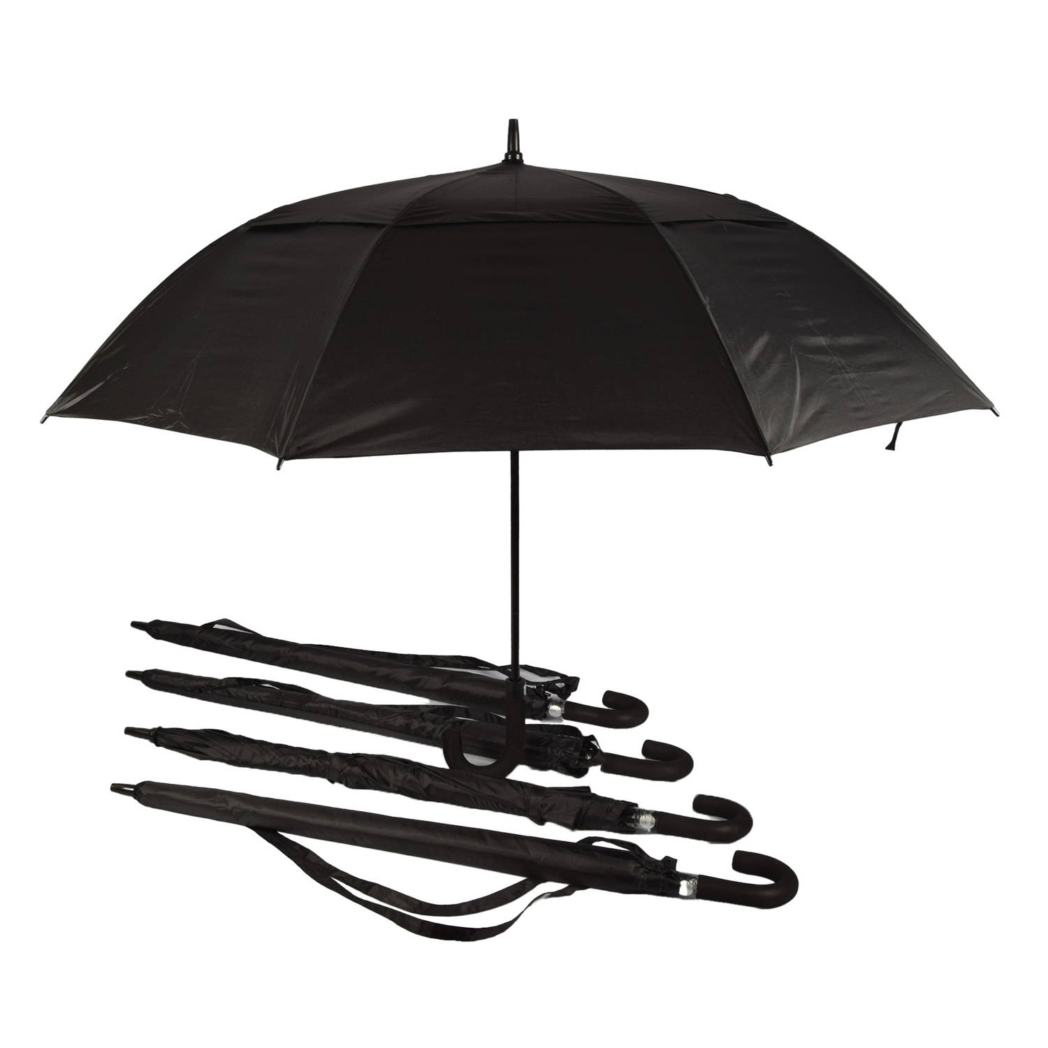 Set van 5 Automatische & Windproof Paraplu's - Opvouwbaar met Beschermhoes - Zwart - 130cm Diameter - Inclusief Paraplutas met Handgreep