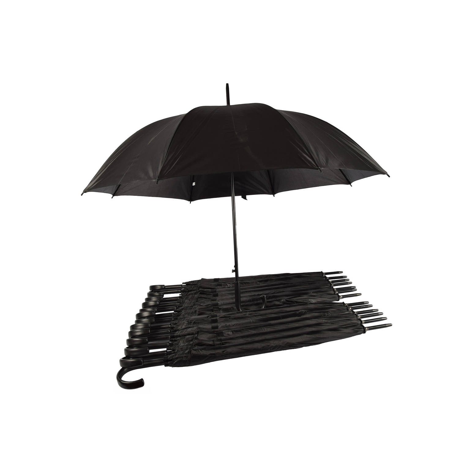 Discountershop Set van 14 Opvouwbare Zwarte Automatische Paraplu - Polyester/Aluminium - Ideaal voor Evenementen, Zakelijk Gebruik en Outdoor Avonturen - Diameter 115cm
