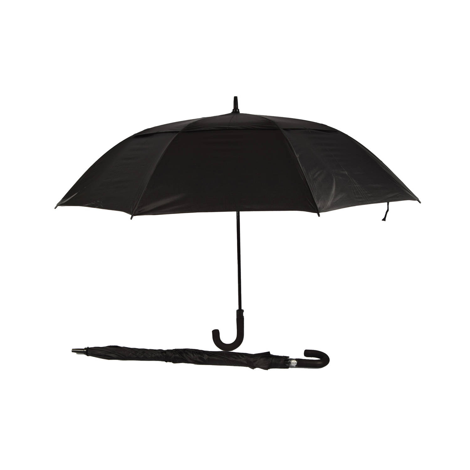 Discountershop Set van 2 Automatische Windproof Paraplu's - Opvouwbaar met Beschermhoes - Zwart - 100cm Lengte - 130cm Diameter - Inclusief Paraplutas met Handgreep