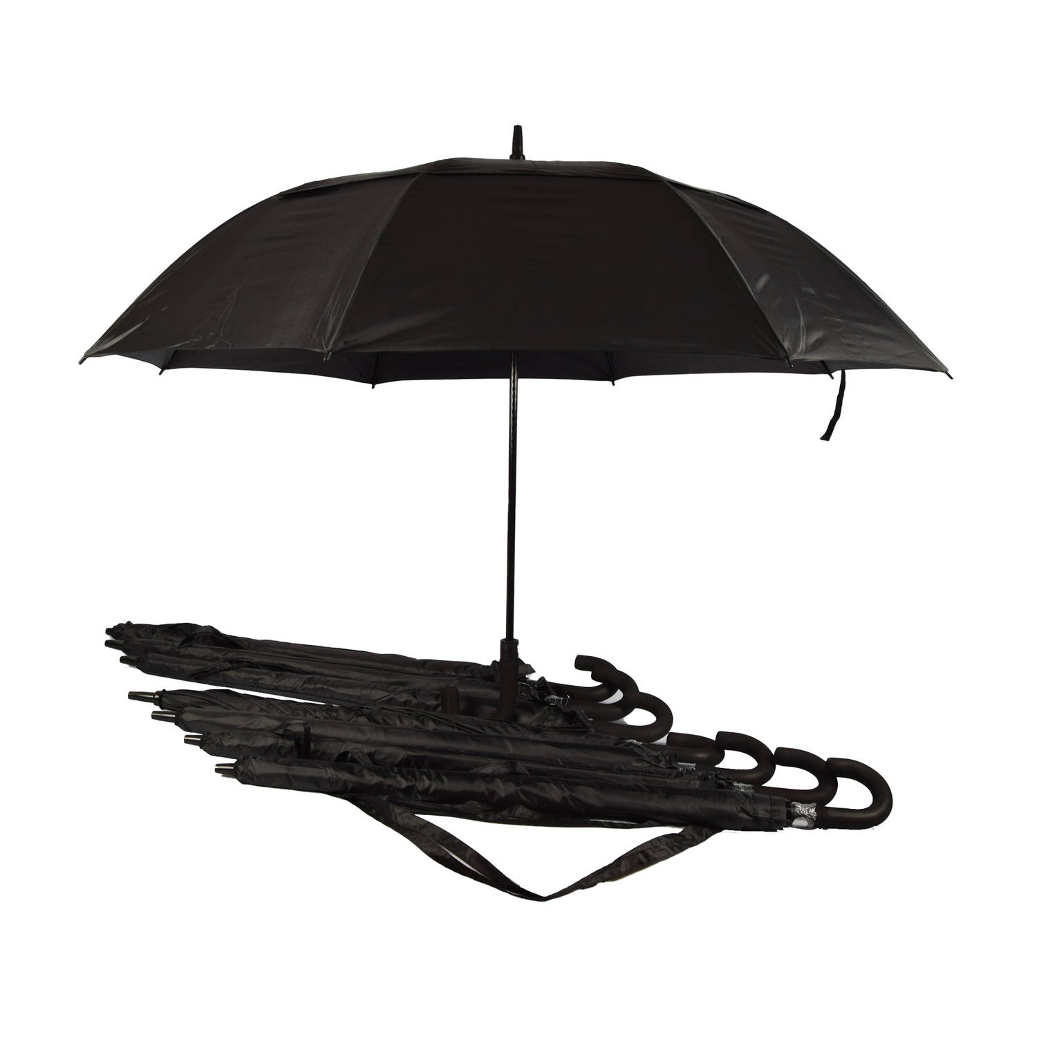 Discountershop Set van 8 Automatische Paraplu's - Opvouwbaar Paraplu met Beschermhoes - Zwart - 130cm Diameter - Windproof