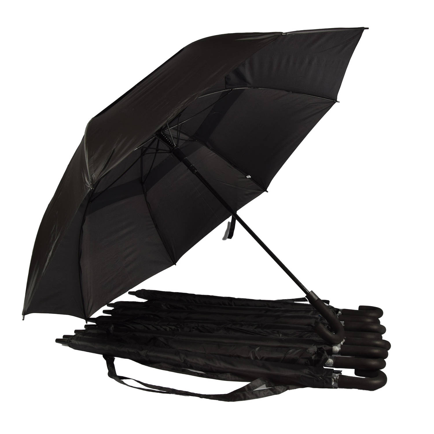 Discountershop Set van 9 Automatische Windproof Paraplu's - Opvouwbaar - Zwart - 100cm Lengte - 130cm Diameter - Ideaal voor Event Planners en Mediabedrijven