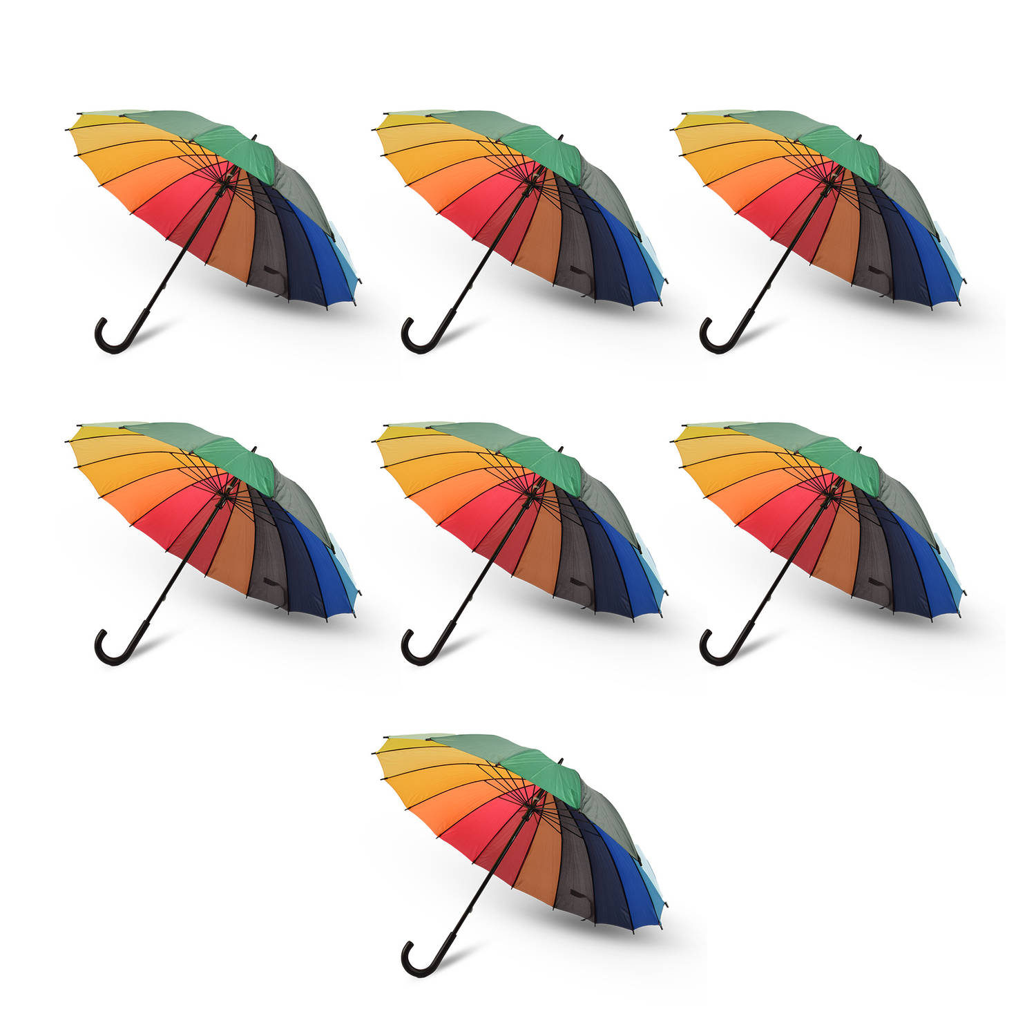 Discountershop Regenboog Paraplu voor Volwassenen - Windproof - Haak Handvat - Multi Collors - Set van 7 | Stijvolle Golfparaplu