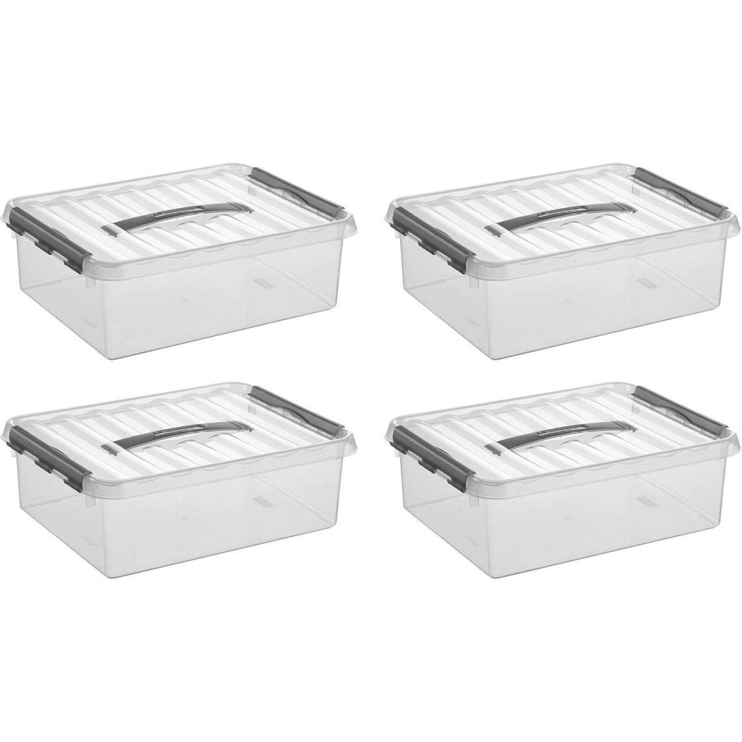 Sunware - Q-line opbergbox 10L - Set van 4 - Transparant/grijs