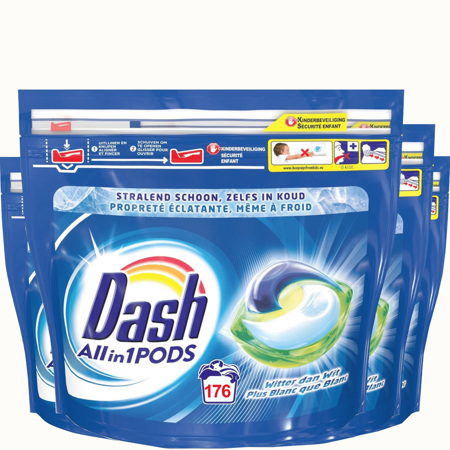 Dash All in 1 Wasmiddel Pods Regular Wit 4x44 Wasbeurten Voordeelverpakking
