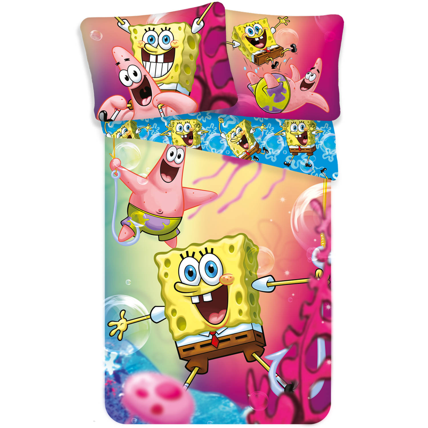 SpongeBob Dekbedovertrek Fun Eenpersoons 140 x 200 cm Multi