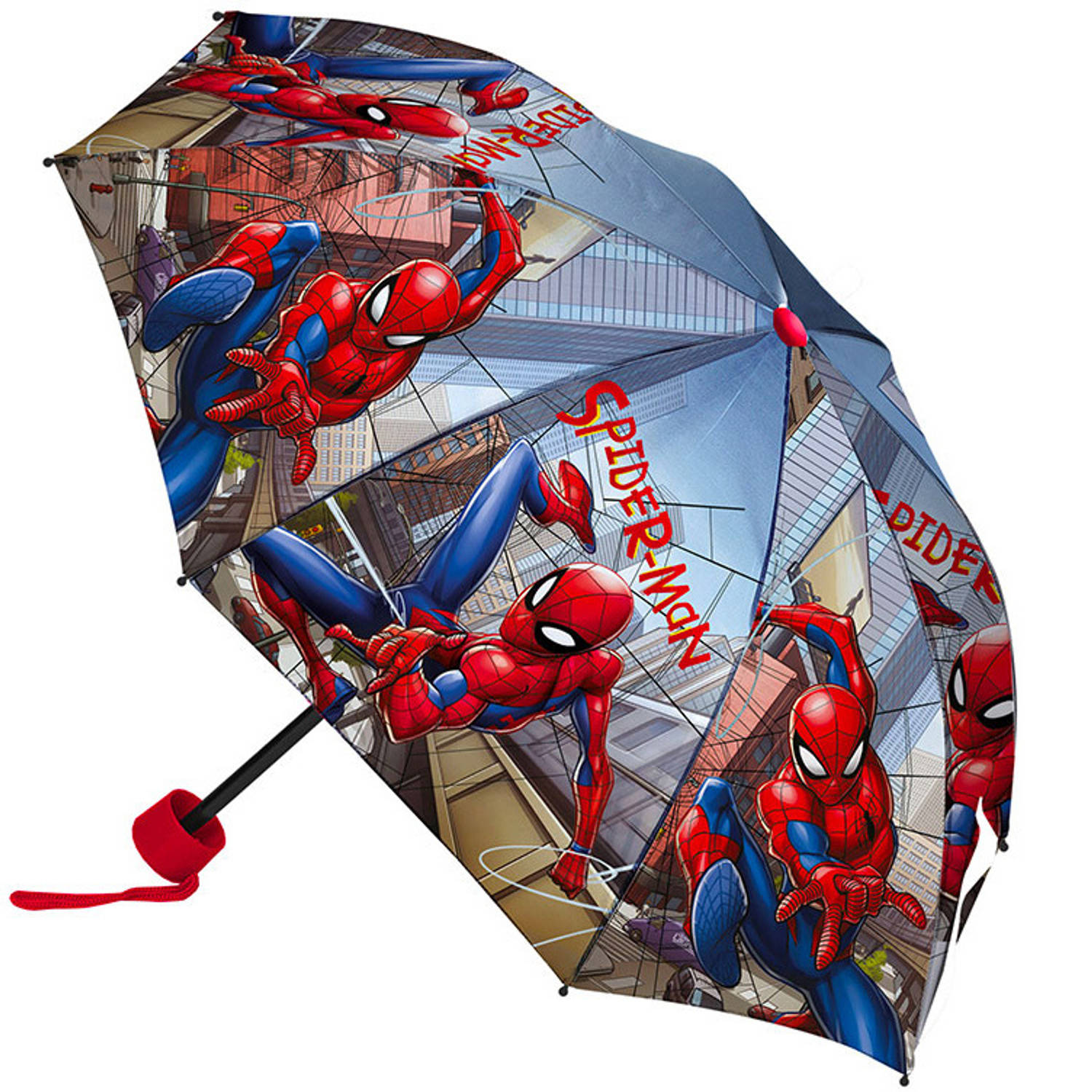 SpiderMan Paraplu, City Ø 90 x 24-55 cm Polyester