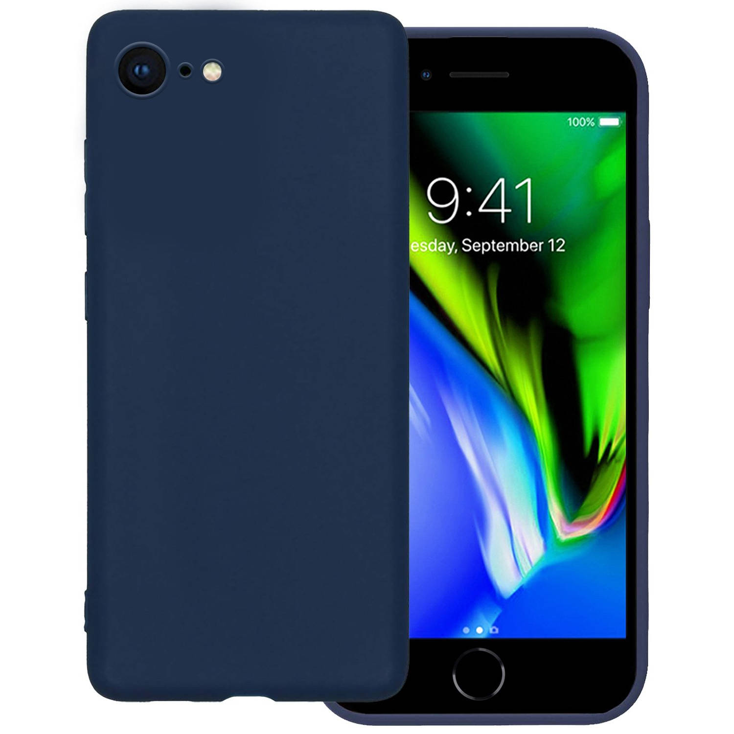 Hoes Geschikt voor iPhone SE 2020 Hoesje Siliconen Back Cover Case - Hoesje Geschikt voor iPhone SE (2020) Hoes Cover Hoesje - Donkerblauw