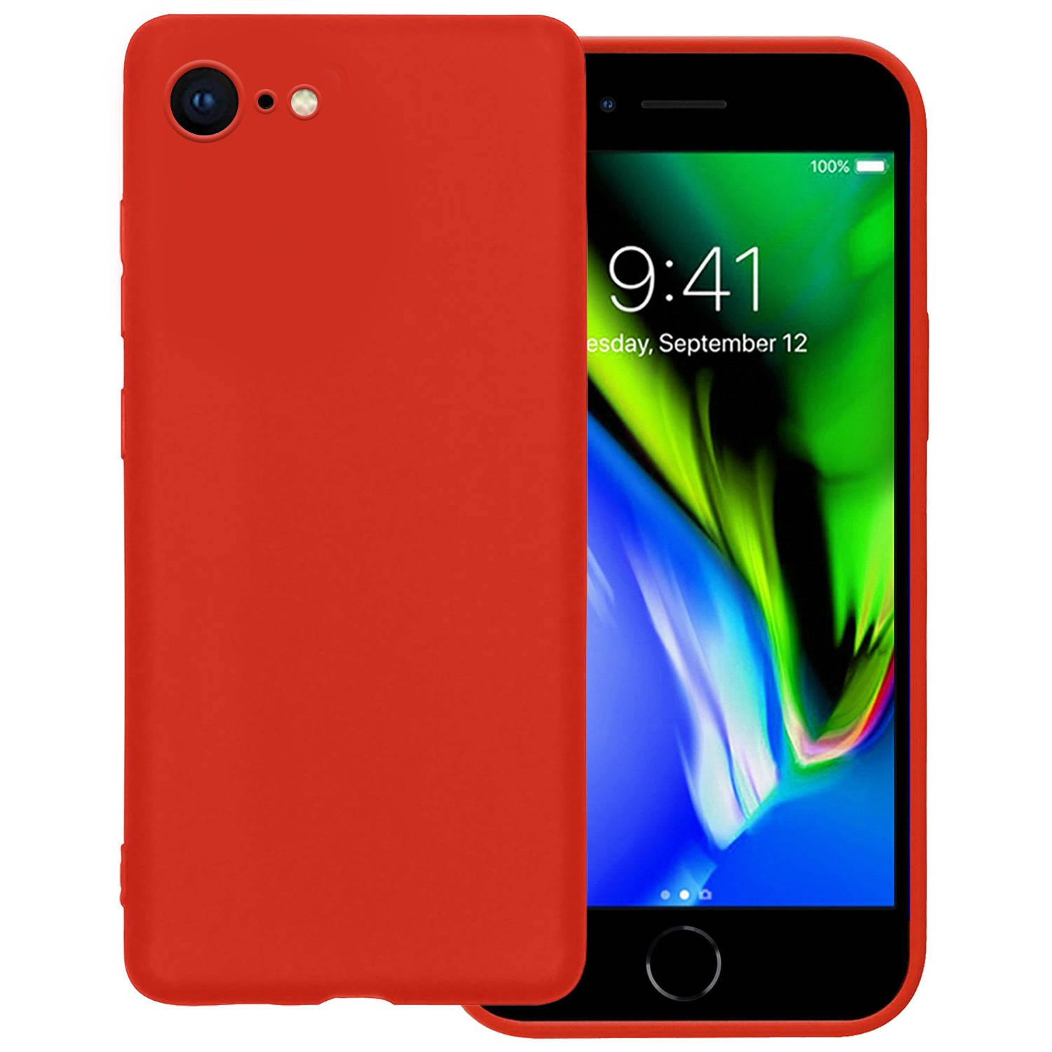 Hoes Geschikt voor iPhone 7 Hoesje Siliconen Back Cover Case - Hoesje Geschikt voor iPhone 7 Hoes Cover Hoesje - Rood