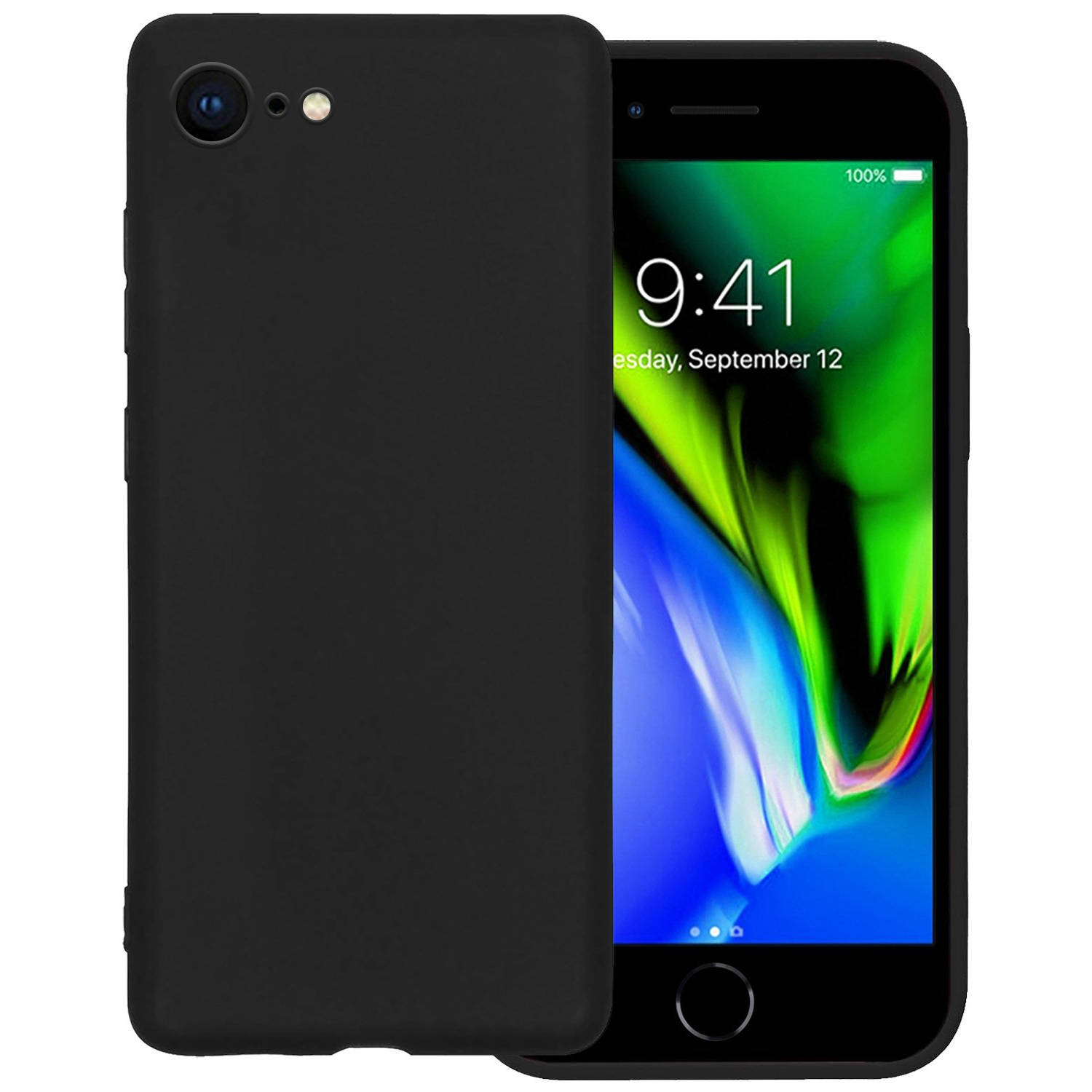 Hoes Geschikt voor iPhone 7 Hoesje Siliconen Back Cover Case - Hoesje Geschikt voor iPhone 7 Hoes Cover Hoesje - Zwart
