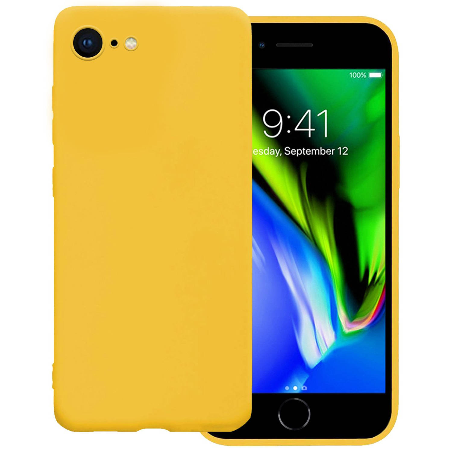 Hoes Geschikt voor iPhone 7 Hoesje Siliconen Back Cover Case - Hoesje Geschikt voor iPhone 7 Hoes Cover Hoesje - Geel