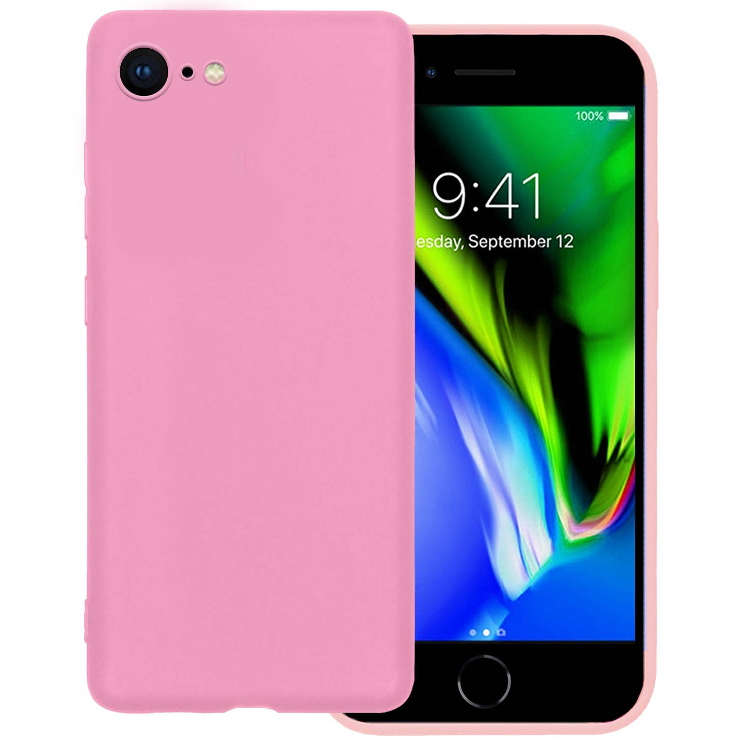 Basey Apple iPhone SE (2020) Hoesje Siliconen Hoes Case Cover - Lichtroze