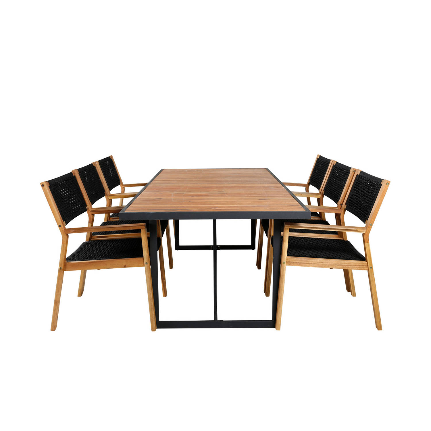 Khung tuinmeubelset tafel 100x200cm en 6 stoel Little John naturel, zwart.