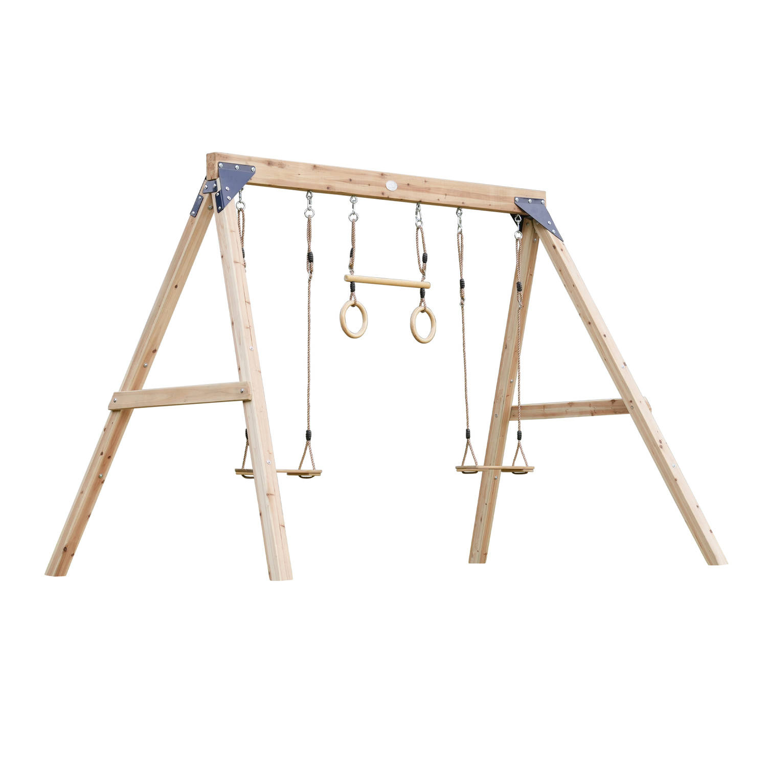 AXI Maya Bruin Houten Dubbelschommel met Trapeze FSC hout Vrijstaande schommel met 2 houten schommel
